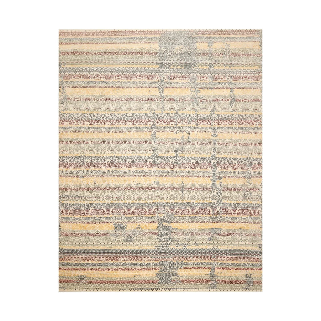 8x10 Ivory, Blue Hand Knotted 100% Wool Peshawar Transitional Oriental Area Rug