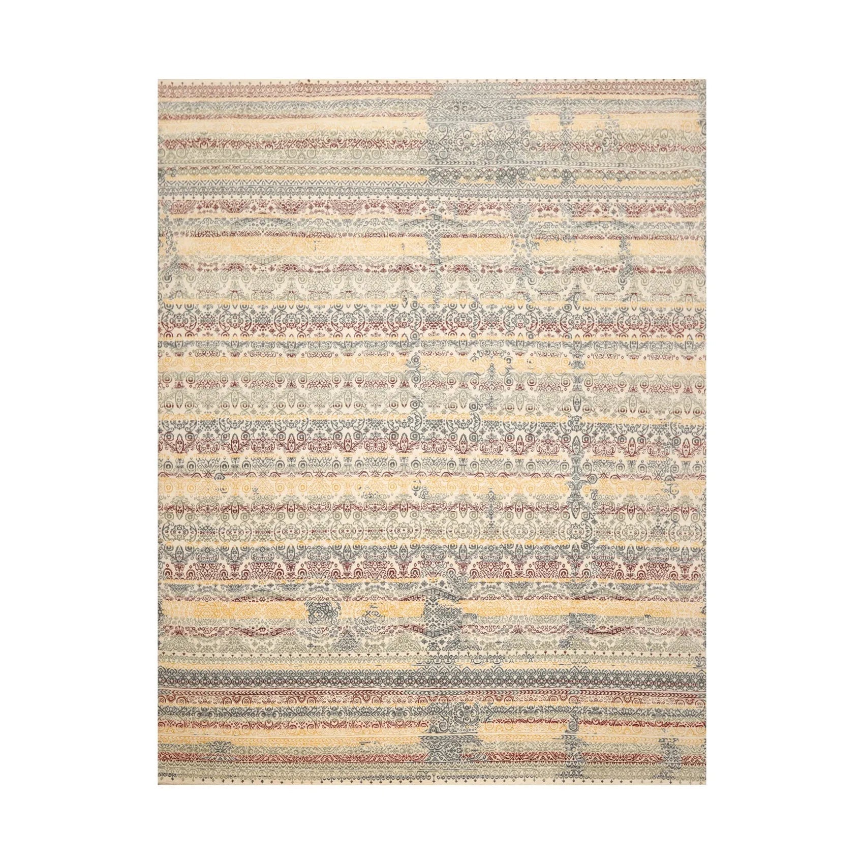 8x10 Ivory, Blue Hand Knotted 100% Wool Peshawar Transitional Oriental Area Rug