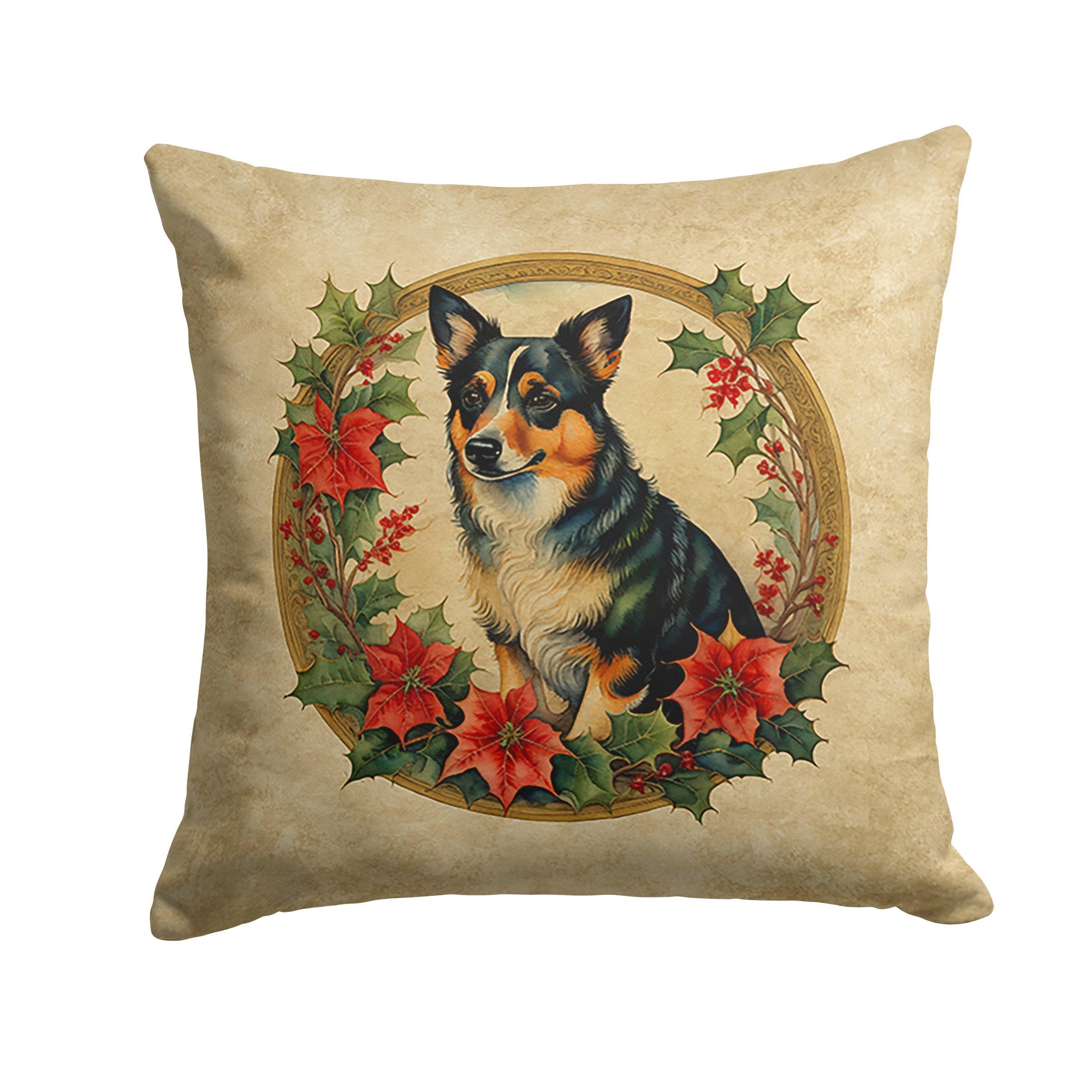 Lancashire Heeler Christmas Flowers Throw Pillow